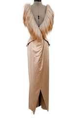 Exceptionally Rare Fall 2001 Thierry Mugler Runway Golden Taupe Silk Dress w Horsehair Collar