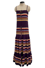 Spring 1977 Christian Dior by Marc Bohan Purple & Multi Coloured Stripe Cotton Jersey Dress