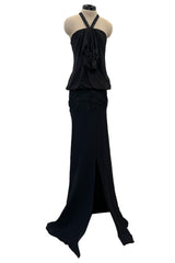 Outstanding Spring 2003 Christian Dior by John Galliano Bias Cut Black Silk Chiffon Dress w Lace Details & Sequin Halter