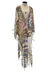 Spring 1981 Zandra Rhodes Runway & Book Piece 'Kenya & Zebras" Feather Trimmed Silk Chiffon Cape Piece