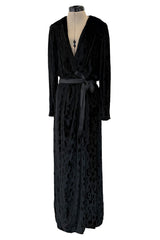 Fall 1985 Hubery de Givenchy Haute Couture Runway Plunge Black Silk Velvet Leopard Dress