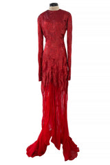 Phenomenal Fall 2011 Alexandre Vauthier Haute Couture Runway Look Hand Beaded Red Silk Chiffon Dress