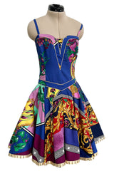 Iconic Spring 1992 Versace by Gianni Versace Jeans Couture Floral Print Full Skirt Halter Mini Dress