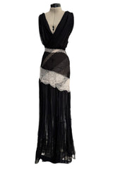 Ethereal Spring 2011 Nina Ricci by Peter Copping Black Silk Chiffon & Ivory Lace Plunge Dress