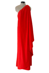 Prettiest 1978 Halston Red Jersey One Shoulder Draped Full Length Maxi Dress