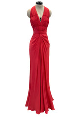 Phenomenal Cruise 2011 Christian Dior by John Galliano Red Silk Chiffon Dress w Pleated Detailing
