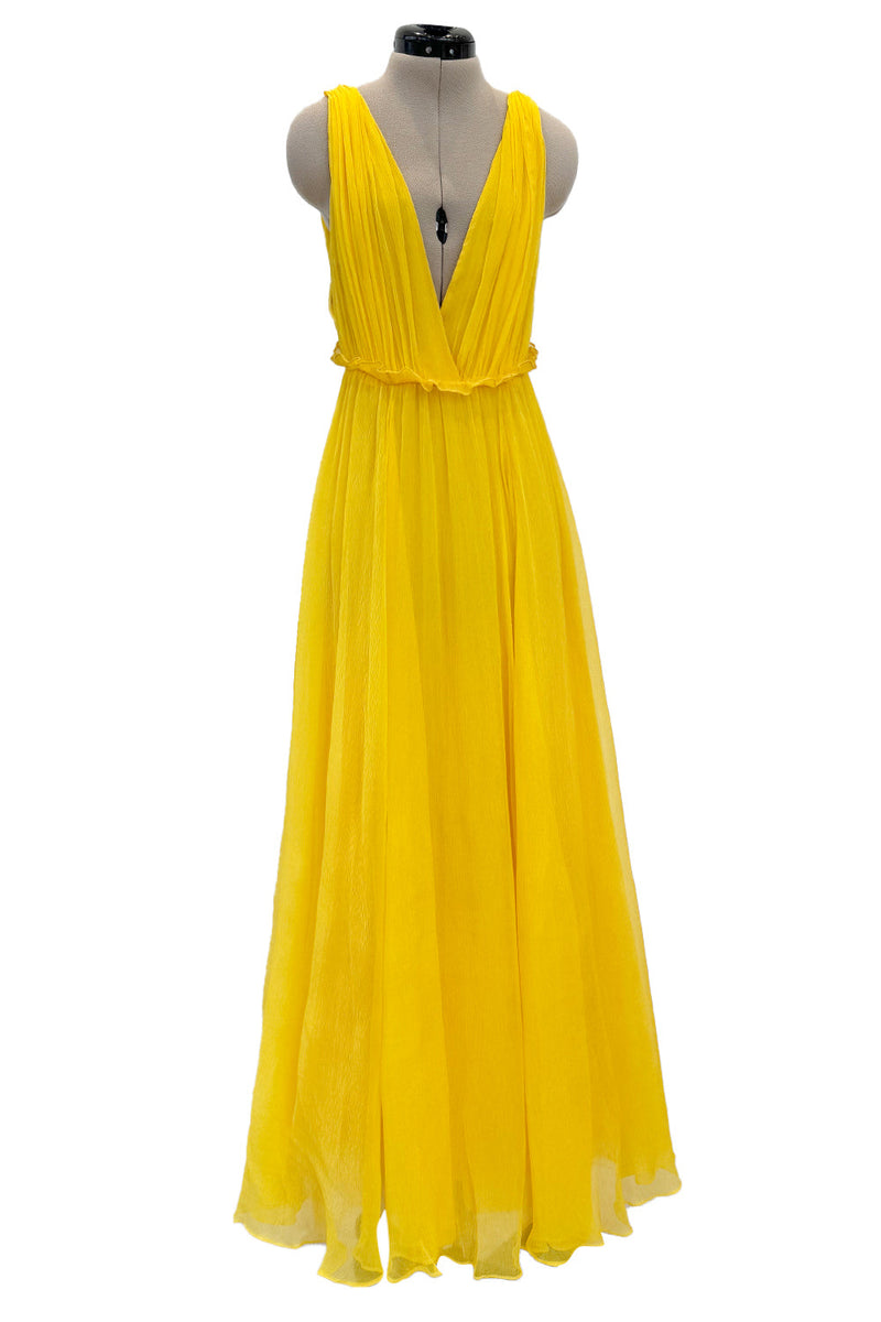 Resort 2018 Christian Dior by Maria Grazia Chiuri Runway Look 47 Plunge Yellow Silk Chiffon Dress Size 38