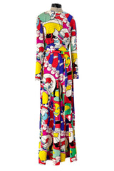 Incredible 1970s Lanvin by Jules-Francois Crahay Clown Print Wide Leg Jersey Jumpsuit
