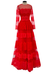 Spring 2018 Valentino by Pierpaolo Piccioli Red Chantilly Lace & Net Dress