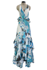 Resort 2011 Emilio Pucci by Peter Dundas Deliberately Faded & Lightly Tie Dyed Feather Light Silk Cotton Blue Print Dress