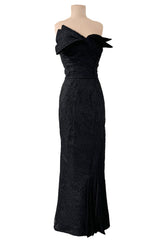 Incredible Spring 2007 John Galliano Strapless Black Lace Dress w Peak Bodice & Intricate Seaming