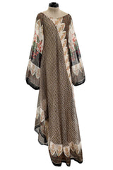 Exceptional 1970s Louis Feraud Bias Cut Silk Light as a Feather Silk Chiffon Caftan Scarf Dress