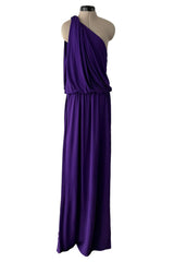 Late 1990s -Early 2000s Lanvin Draped Purple Jersey One Shoulder Dress