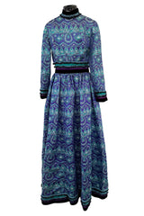 Gorgeous 1960s Unlabeled Metallic Blue Turquoise & Purple Beaded Dress