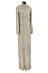 Extraordinary Fall 1975 John Anthony Couture Ivory Silver Hand Beaded Runway Sample Dress