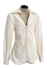 Fabulous Late 1970s Mini Ted by Ted Lapidus Ivory Playsuit w Front Zipper & Rhinestone Trim