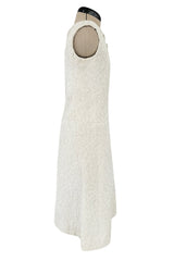 1960s Christian Dior Demi-Couture Textured Ivory Silk A-Line Dress & Matching Crop Jacket