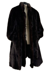 1980s-90s Yves Saint Laurent Dark Brown Mink Swing Car Coat Jacket w Pockets
