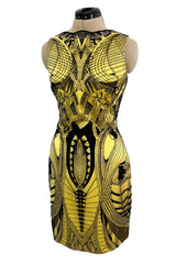 Extraordinary Resort 2010 Alexander McQueen Rare Black Embroidered Net over Yellow Silk Dress