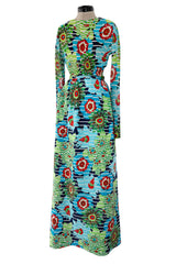 1972 Lanvin by Jules-Francois Crahay Printed Silk Jersey & Waffle Weave Low Back Dress