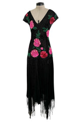 Dreamy Spring 2002 Blumarine Runway Black Silk Net & Chiffon Floral Sequin & Bead Dress