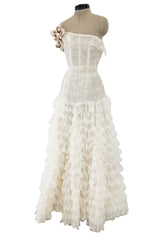 Fantastic Fall 2008 Roberto Cavalli Runway Look 38 Lace Cream Dress w Floral Shoulder Detail