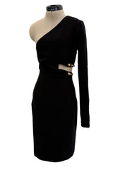 Spring 2015 Versus Versace Runway Look 15 Black Stretch Bandaid Dress w Gold Pins & Cut Out