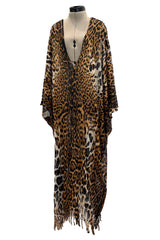 Spring 2002 Yves Saint Laurent by Tom Ford Runway Look 39 Leopard Fringe Silk Knit Caftan
