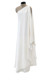Most Wanted 1978 Halston Off White Ivory One Shoulder Draped Jersey Maxi Dress