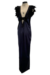 Exceptional Cruise 2009 Chanel by Karl Lagerfeld Blue Silk Deep Front Plunge Dress