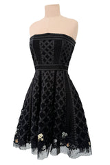 Prettiest 2010s Christian Dior by John Galliano Strapless Dress w Embroidered Flowers & Ribbon