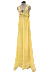 Ethereal 2000s Christian Dior by John Galliano Pale Yellow Silk Chiffon Dress w Barely There Bodice