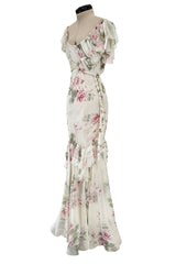 Outstanding Fall 2001 John Galliano Runway Look 41 Bias Cut Silk Chiffon Dress w Romantic Floral Print