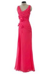 2010s Valentino by Pierpaolo Piccioli & Maria Grazia Chiuri Coral Silk Chiffon Bow Dress w Shawl