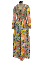 Wonderful 1968 Oscar de la Renta Gold Metallic Thread Silk Brocade Dress w Extensive Beadwork