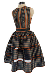 Amazing 2010s Fendi by Karl Lagerfeld Striped Cotton Dress w Transparent Net Panels