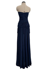 Fall 1985 Yves Saint Laurent Runway & Ad Campaign Blue Silk Jersey Tasselled Corset & Skirt Set