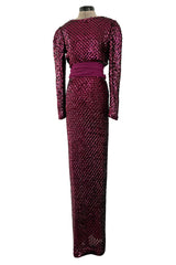 Fabulous 1960s Unlabeled Deep Burgundy Pink Fully Sequined Backless Dress