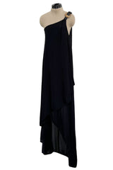 c. 2009 Alexander McQueen One Shoulder Black Knit Wrapped Dress w Buckle Detail