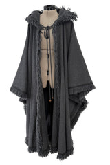 Phenomenal Fall 1977 Yves Saint Laurent Runway Deep Charcoal Grey Fringed Cape w Hood