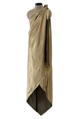 Rare Halston 1976 Couture One Shoulder Gold Metallic Lame Sarong Dress