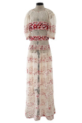 Spring 2016 Etro by Veronica Etro Runway Look 6 Ivory Net Lace Dress w Embroidered Silk Panels