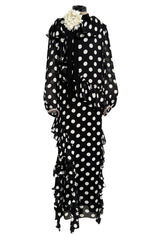 Prettiest Resort 2017 Gucci by Alessandro Michele Black & White Polka Dot Silk Chiffon Dress
