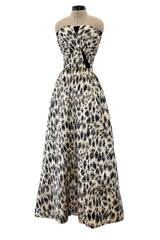 Incredible 1953 Jacques Fath Haute Couture Leopard Printed Silk Strapless Dress w Full Skirt