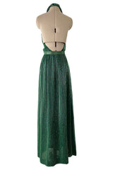 Phenomenal & Rare 1979 Halston Couture Andy Warhol Filmed Green Beaded Halter Dress w Open Back