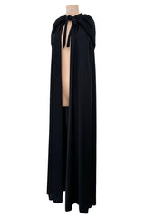 Dramatic Fall 1971 Loris Azzaro Black Jersey Full Length Cape w Hood