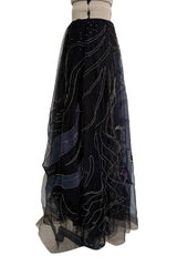 Elaborate Spring 2019 Valentino by Pierpaolo Piccioli Black Net Skirt w Hand Beading & Silk Chiffon Insets