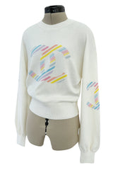 Gorgeous Cruise 2019 Chanel by Karl Lagerfeld Double C Rainbow Stripe Logo Sweater