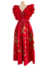 Rare Fall 1981 Fabrice Simon Couture Hand Painted Red & Gold Skirt & Top Dress Set