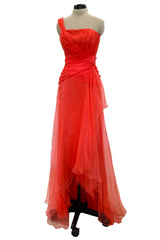 Prettiest Spring 2012 Oscar de la Renta Runway Look 53 Coral Orange Chiffon One Shoulder Dress